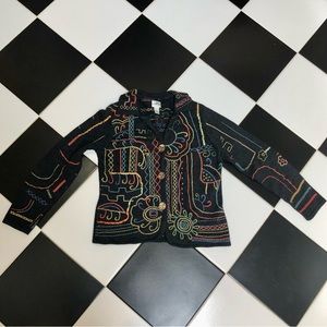 Vintage 90s Chico’s Colorful Abstract Embroidered Sweater Jacket Cardigan size L